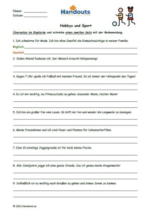 Writing: Idioms and Phrases 2 (Hobbys und Sport)