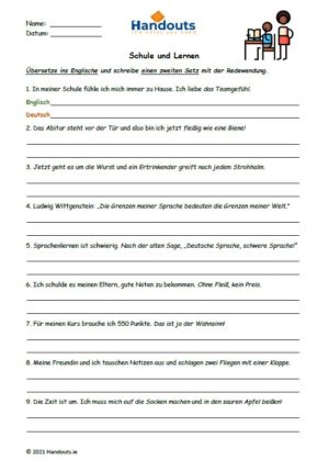 Writing: Idioms and Phrases 3 (Schule und Lernen)