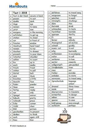 Vocabulary Sheets (2018 OL German)