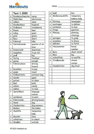 Vocabulary Sheets (2020 OL German)