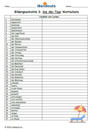 Oral: Bildergeschichte 3 (Vocabulary List)