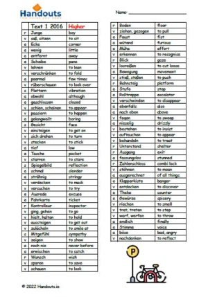 Vocabulary Sheets (2016 HL German)