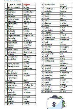 Vocabulary Sheets (2017 HL German)